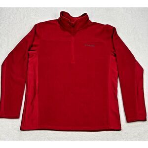 Columbia Sweater Men L 1/4 Zip Fleece Pull Over Light Weight Soft Red‎ Golf